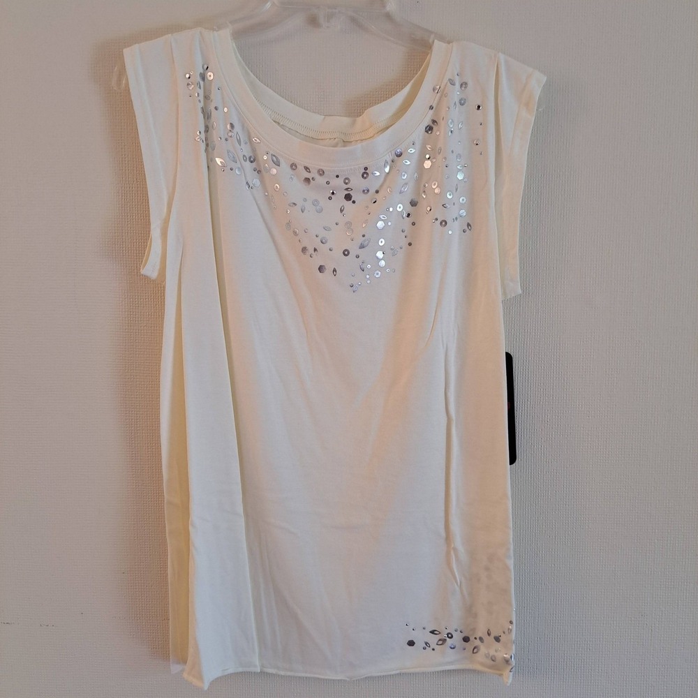Jordache "Stone & Stud" Cap Sleeve Top Womens XL Cream NWT 1424-330